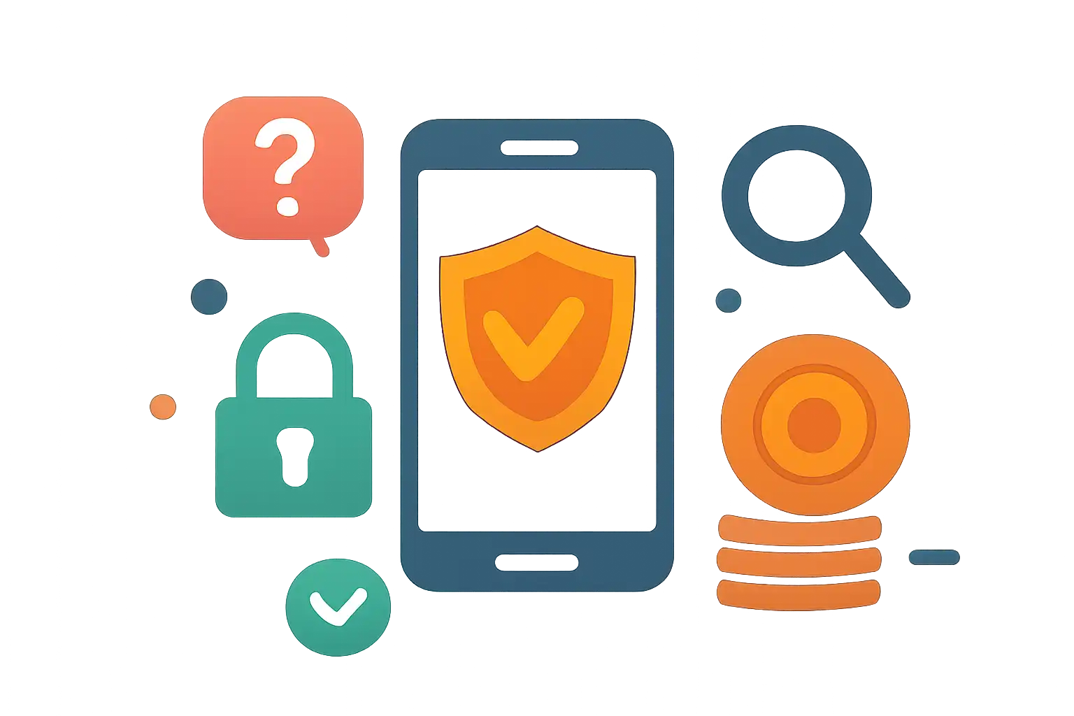 Hero illustration: Is Teen Patti Master Safe? What to Check Before You Deposit, modern flat design, dark background, brand-neutral, icons and shapes only, no text