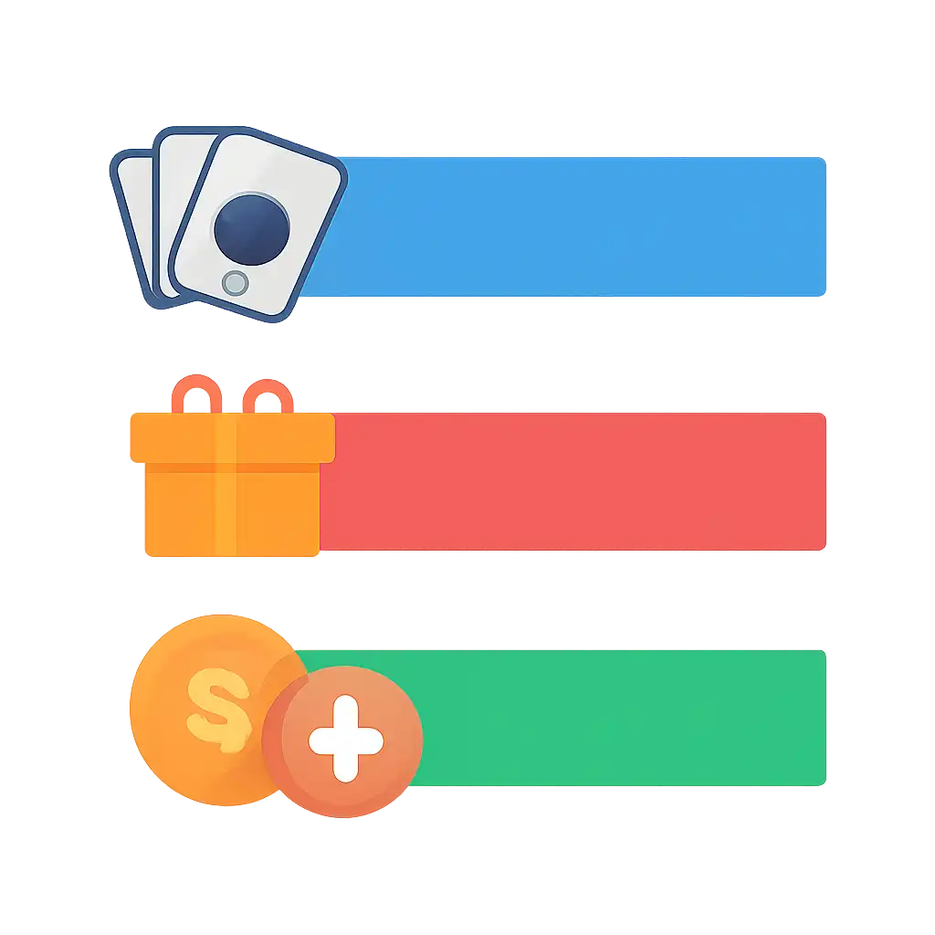 Infographic comparing options using coloured bars and icons only, no text or labels, flat design, Teen Patti Master Games, Bonuses and Referral Rewards