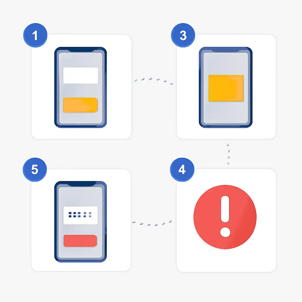 Annotated step diagram: otp not received process with numbered callouts