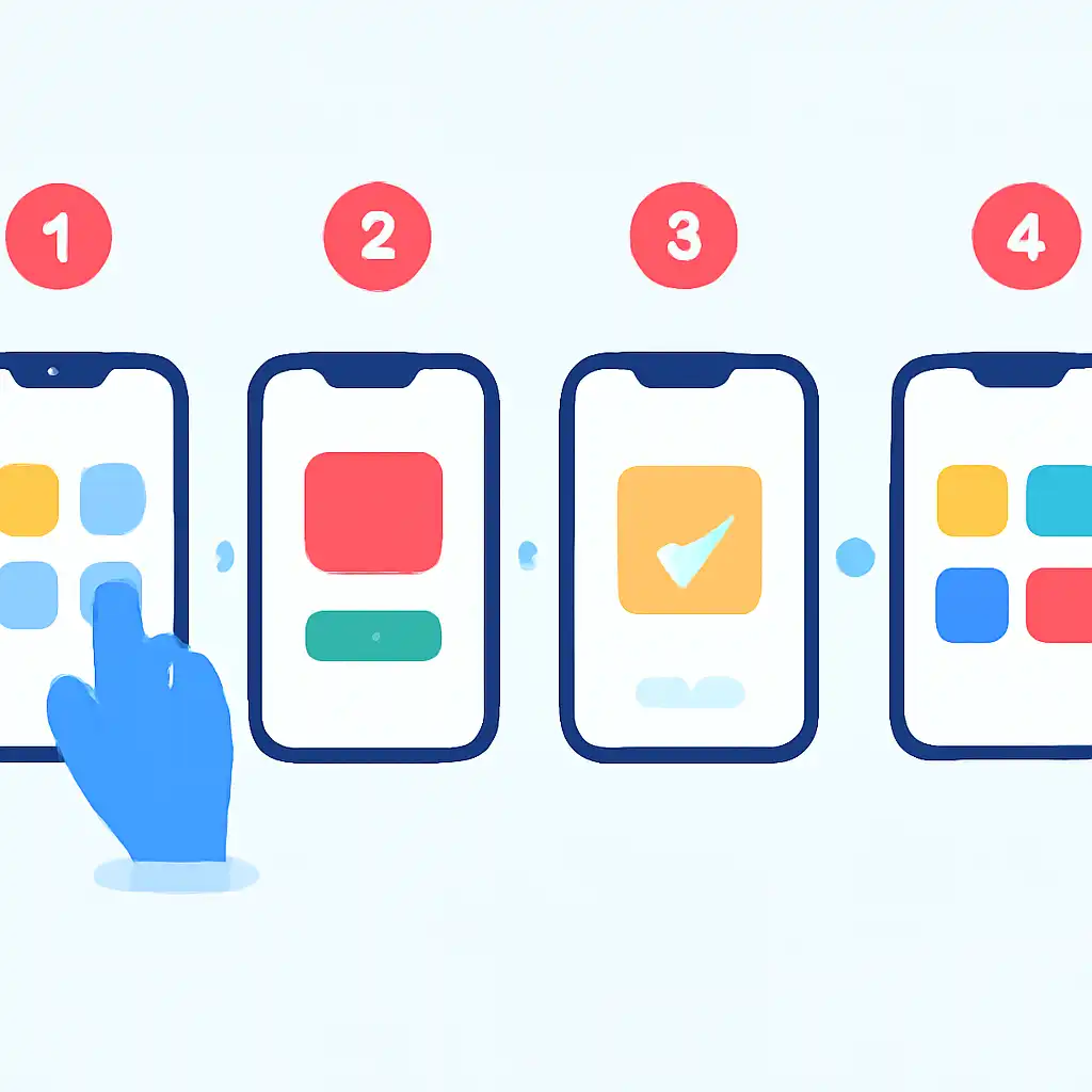 Annotated step diagram: ios app install process with numbered callouts