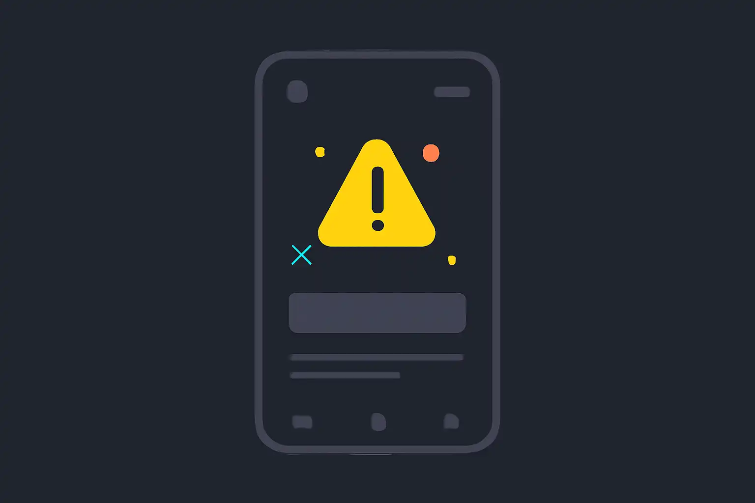 Detail screen: app update problems, mobile-first UI mockup, dark theme