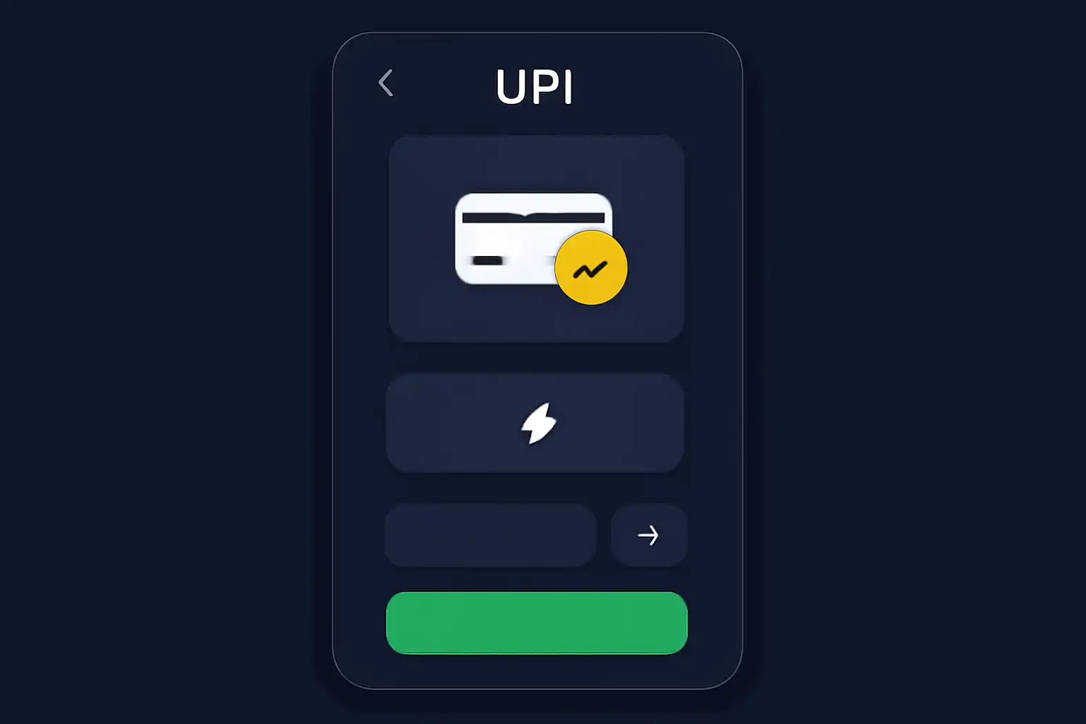 Detail screen: upi deposits, mobile-first UI mockup, dark theme
