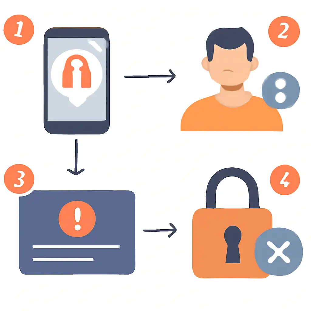 Annotated step diagram: account locked process with numbered callouts