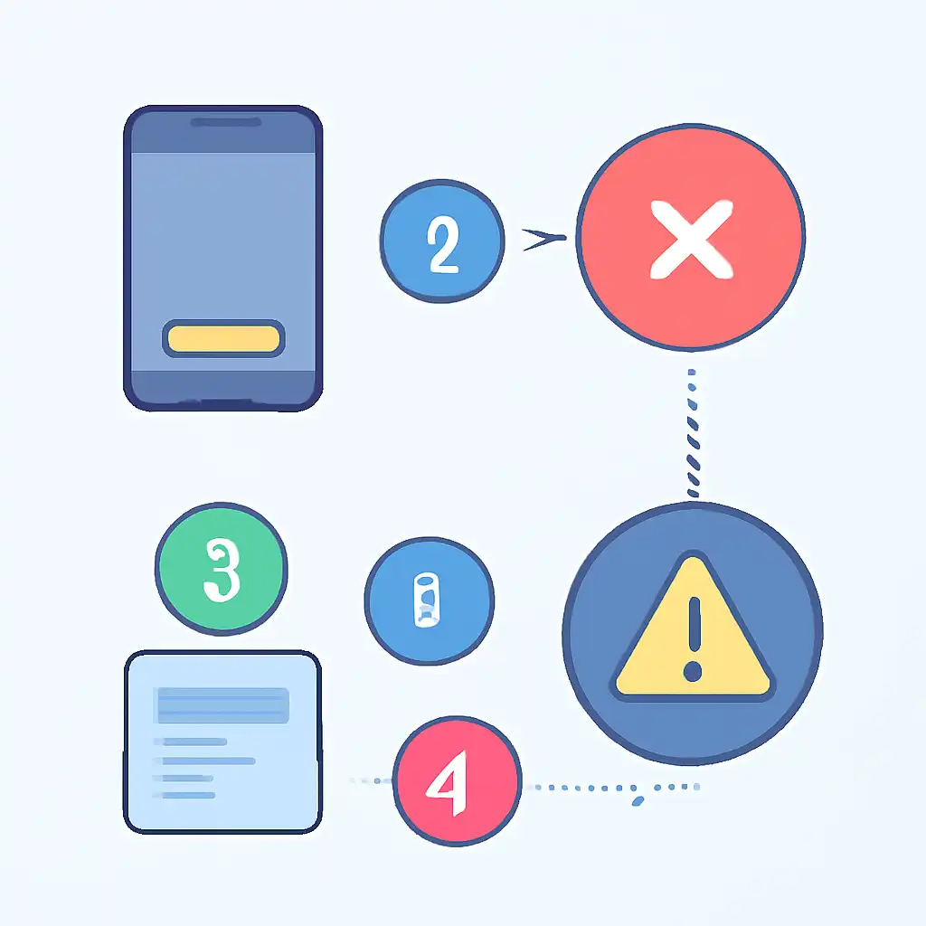 Annotated step diagram: failed transactions process with numbered callouts